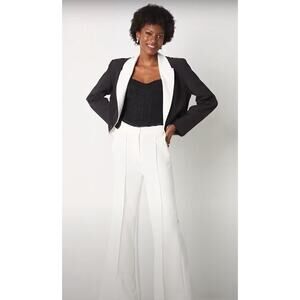 Johnny Wujek Women's Wide Leg Elastic Waist Dress Pants in Off White Medium $109